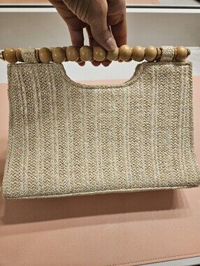 Handwoven Straw Top-Handle Bag in Natural Beige